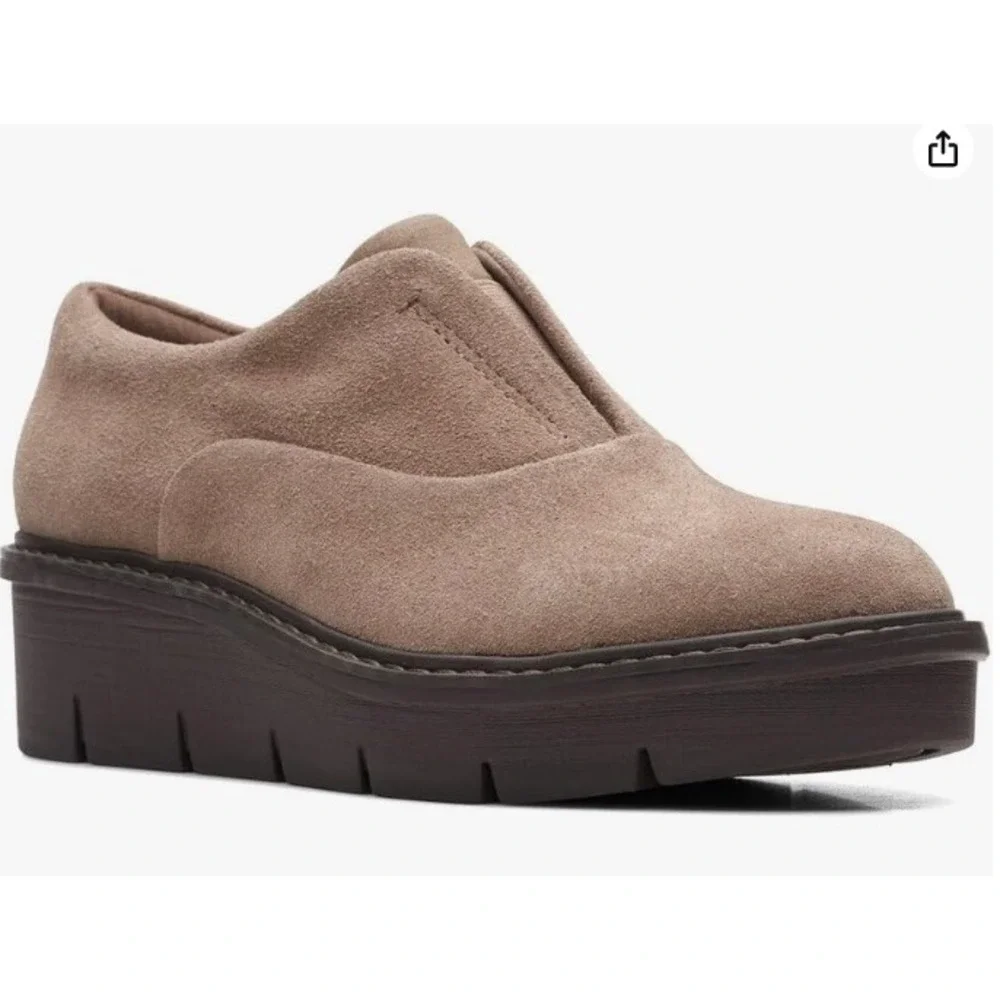 Clarks Airabell Sky Pebble Suede Slip On Wedge Loafers Womens 9.5 M‎ New